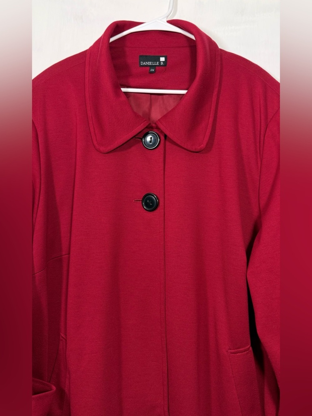 Women's Red Button-Front Pea Coat by Danielle - Picture 3 of 7